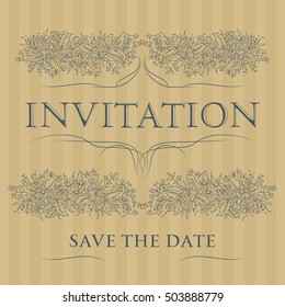 Wedding invitation card template, hand drawn flowers