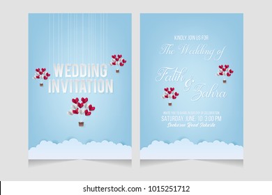 Wedding invitation, wedding card. Wedding invitation template with heart shape origami. Paper art and craft style.
