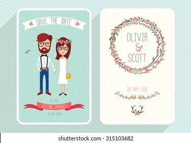 Wedding invitation card template with hipsters
Collection of two wedding cards 