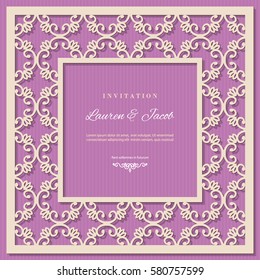 Wedding invitation card template with laser cutting filigree frame.