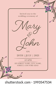 Wedding Invitation Card Template Layout With Event Details In Pink Color.