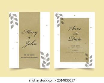 Wedding Invitation Card Template Layout In Olive Green And White Color.