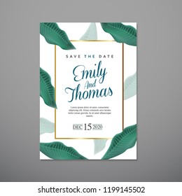 Wedding Invitation Card template, with leaf & floral background