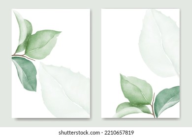 Wedding Invitation card Template With Leaves Watercolor