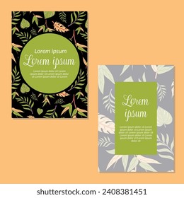 Wedding invitation card template. leaves seamless pattern backgrounds save the date, invitation, greeting card, vector illustration.