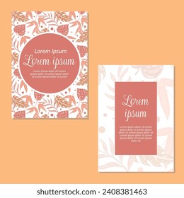 Wedding invitation card template. leaves seamless pattern backgrounds save the date, invitation, greeting card, vector illustration.