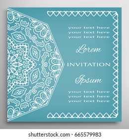 Wedding Invitation, Card template with mandala border element. Floral geometric lace pattern. Decorative abstract art background