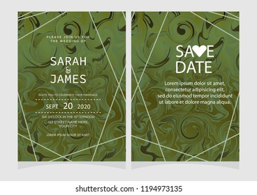 Wedding invitation card template with marble texture background. wedding invitation. Save the date. Vector illustration eps 10.
