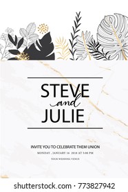 wedding invitation card template with marble 