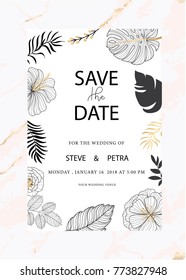 wedding invitation card template with marble 