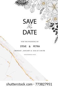 wedding invitation card template with marble 