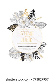 wedding invitation card template with marble 