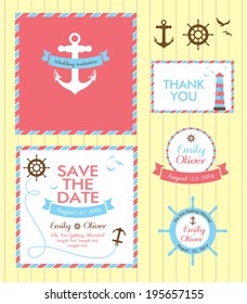 wedding invitation card template, nautical style, maritime