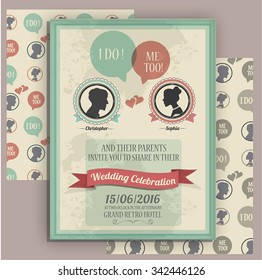Wedding invitation card Template.  Pattern seamless.  Vintage design. Silhouette