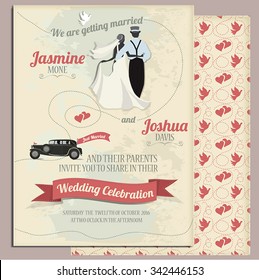 Wedding invitation card Template.  Pattern seamless.  Vintage design. Silhouette