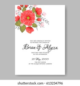  Wedding invitation card template red peony anemone