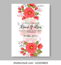  Wedding invitation card template red peony anemone