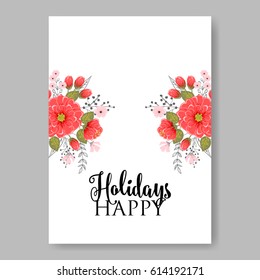  Wedding invitation card template red peony anemone