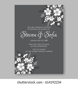  Wedding invitation card template red peony anemone