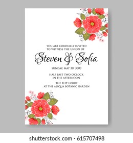  Wedding invitation card template red peony anemone