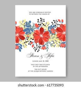  Wedding invitation card template red dahlia