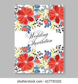  Wedding invitation card template red dahlia