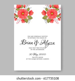  Wedding invitation card template red peony anemone