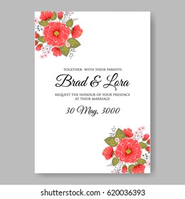  Wedding invitation card template red peony anemone