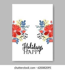  Wedding invitation card template red dahlia