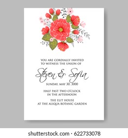  Wedding invitation card template red peony anemone