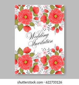  Wedding invitation card template red peony anemone