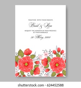  Wedding invitation card template red peony anemone
