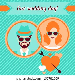 Wedding invitation card template in retro style.