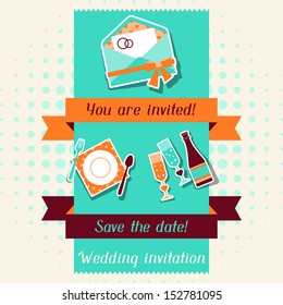 Wedding invitation card template in retro style.