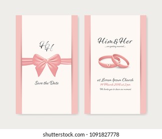 Wedding invitation card template with wedding ring, sweet ribbon and heart element vector illustration