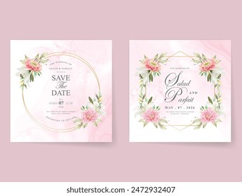 wedding invitation card template with romantic floral watercolor