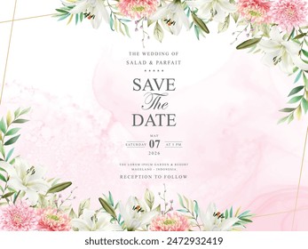 Plantilla de invitación de boda con acuarela floral romántica