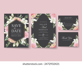 wedding invitation card template with romantic floral watercolor