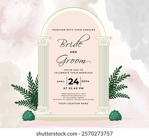 wedding invitation card template with romantic floral watercolor, atercolor. Abstract art background vector design for wedding and vip cover template.