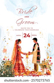 wedding invitation card template with romantic floral watercolor, atercolor. Abstract art background vector design for wedding and vip cover template.
