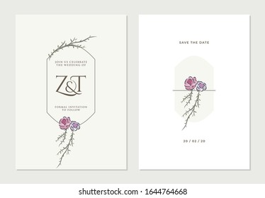 Wedding Invitation Card Template.  Rose Watercolor- Vector Illustration