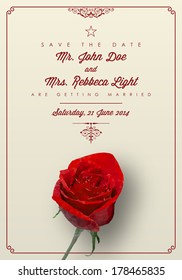 Wedding invitation card template. Rose made with triangles. Vector illustration.