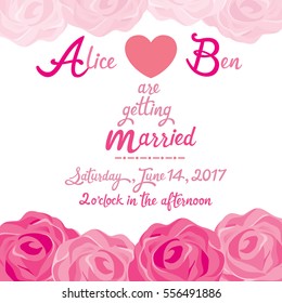 Wedding Invitation Card Template With Rose Frame, Love, Relationship, Floral, Sweetheart, Engagement, Valentine'??s Day