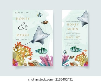 Wedding invitation card template sea life theme