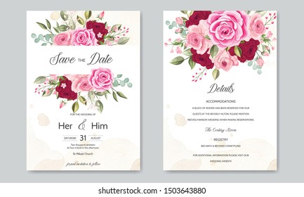 Beautiful Hand Drawn Floral Wedding Invitation Stock Vector (Royalty ...