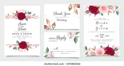 Wedding Invitation Card Template Set Floral Stock Vector (Royalty Free ...