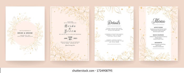 Wedding invitation card template set with line art floral decoration. Abstract background save the date, invitation, greeting card, multi-purpose vector - Shutterstock ID 1724908795