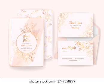 Wedding Invitation Card Template Set Gold Stock Vector (Royalty Free ...