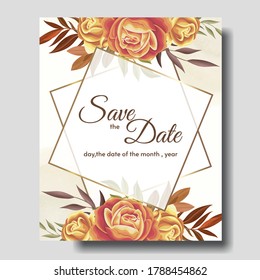 Wedding invitation card template set with autumn floral leaves Premium Vector