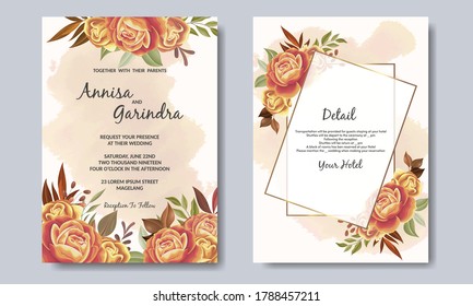 Plantilla de la tarjeta de invitación para bodas con hojas florales de otoño Vector Premium